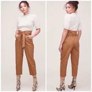 New ASTR Penelope Cropped Pant Small Brown Paperbag Waist Belted High‎ Rise Fall